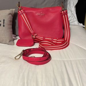 ♠️ kate spade Rosie Large Pebbled Leather Messenger Crossbody Bag, Bikini Pink